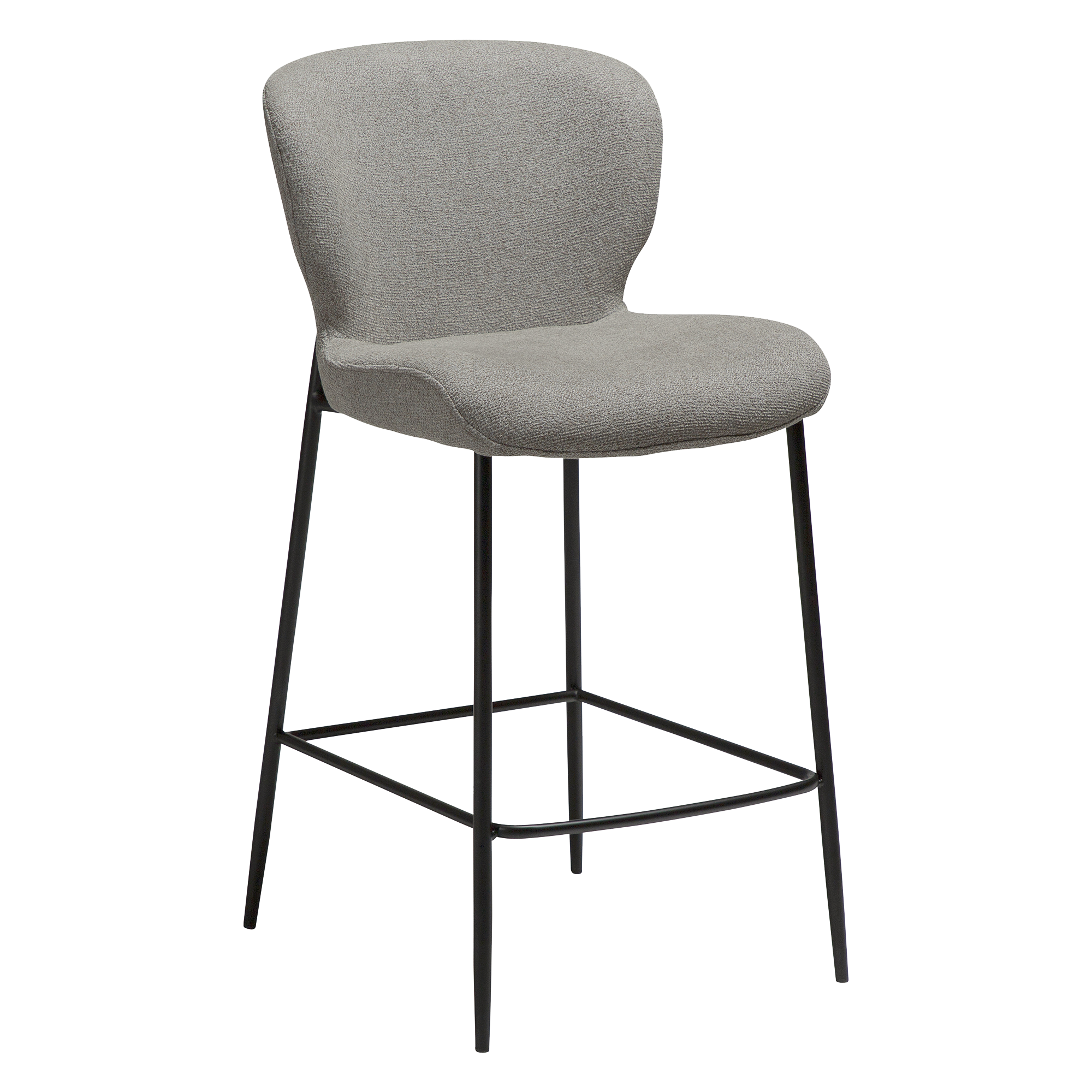 DAN-FORM GLORY barstol, m. ryglæn og fodstøtte - Pebble earth bouclé stof og sort metal