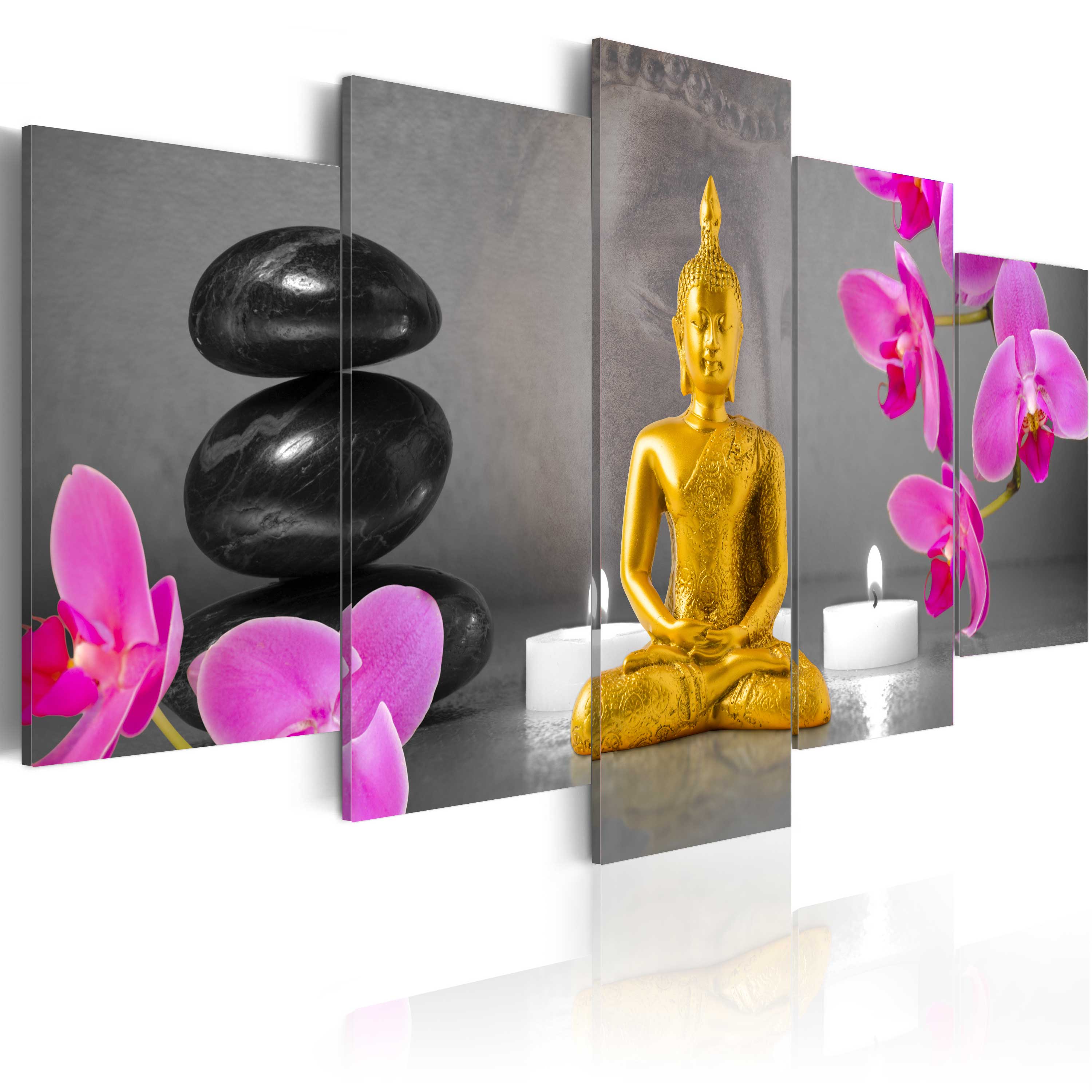 ARTGEIST billede trykt på lærred - Zen: golden Buddha, 5-delt - Flere størrelser 100x50