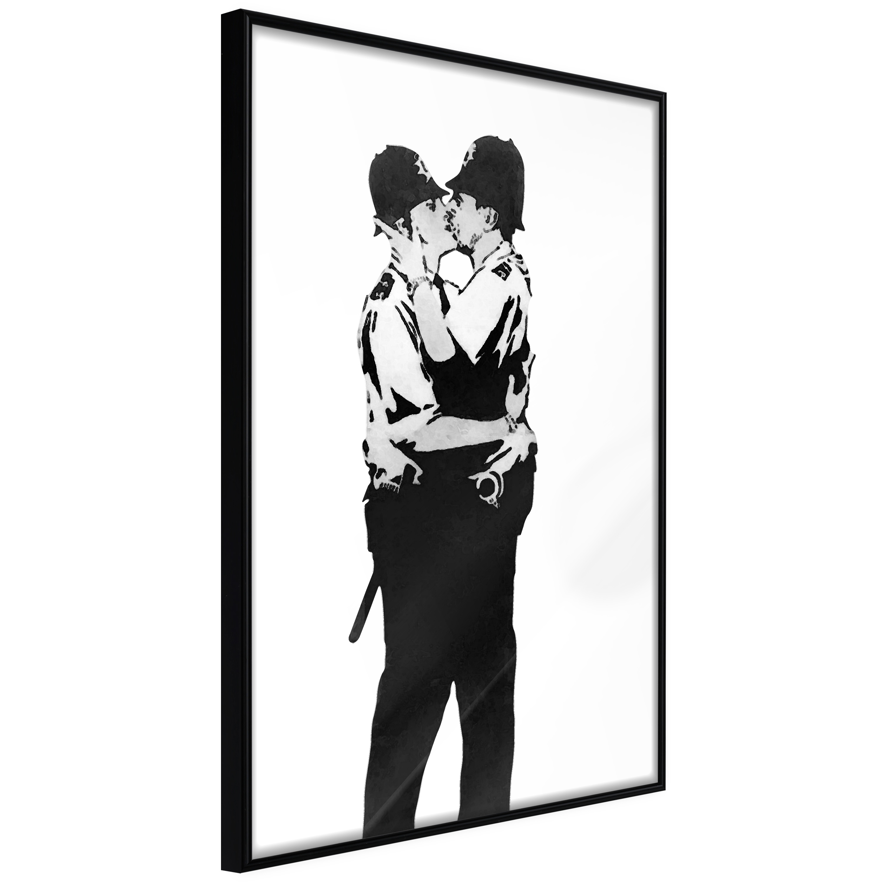 Billede af ARTGEIST Plakat med ramme - Banksy: Kissing Coppers I Guld med passepartout 20x30