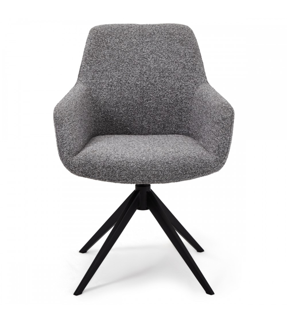 Helena spisebordsstol, m. armlæn og drejefunktion - grå polyester stof og sort metal