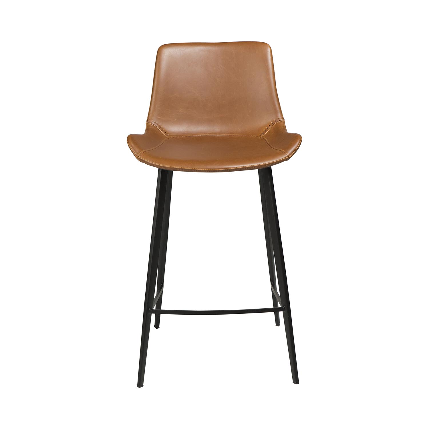 DAN-FORM Hype barstol, m. ryglæn og fodstøtte - lysebrun kunstlæder og sort stål