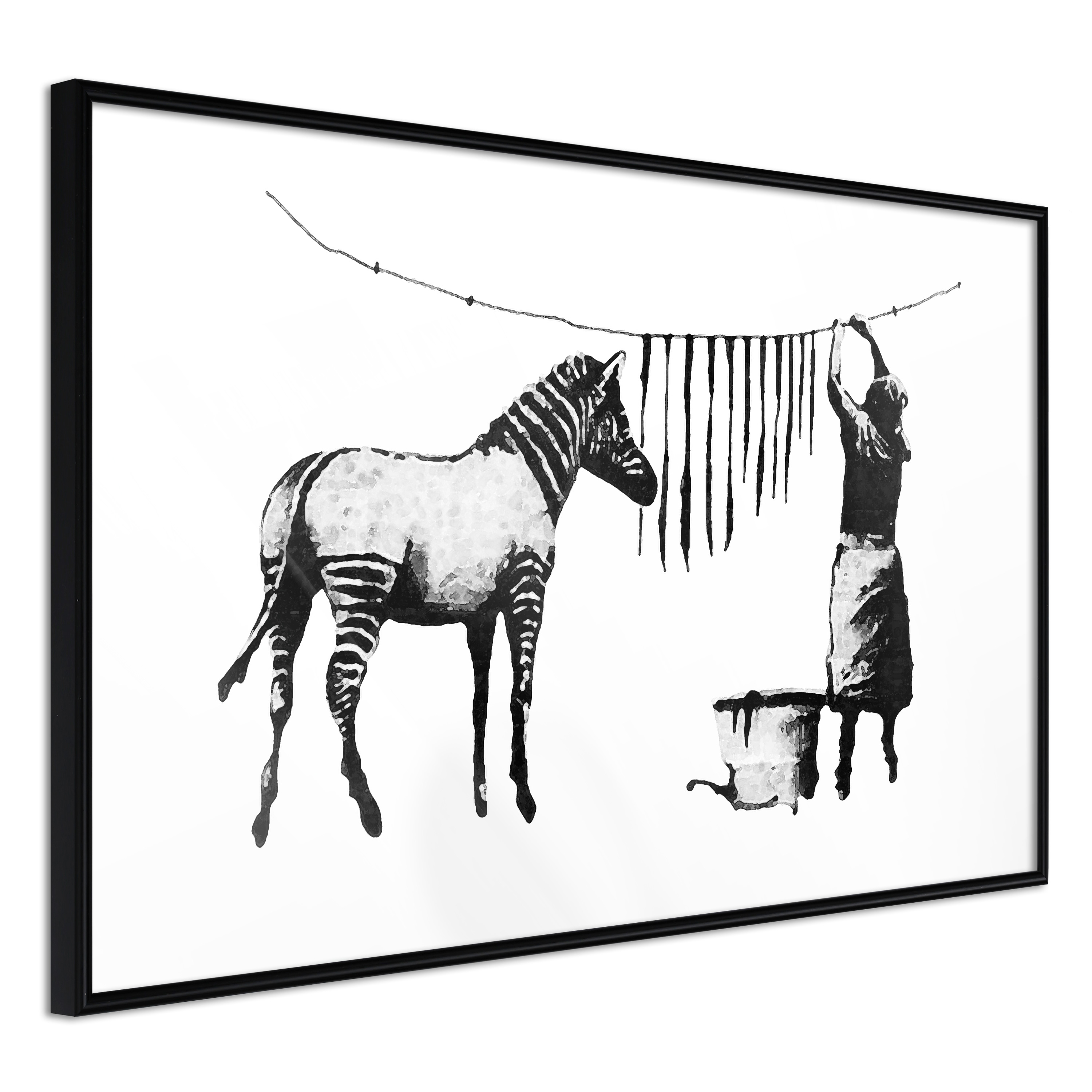 ARTGEIST Plakat med ramme - Banksy: Washing Zebra Stripes Sort 90x60