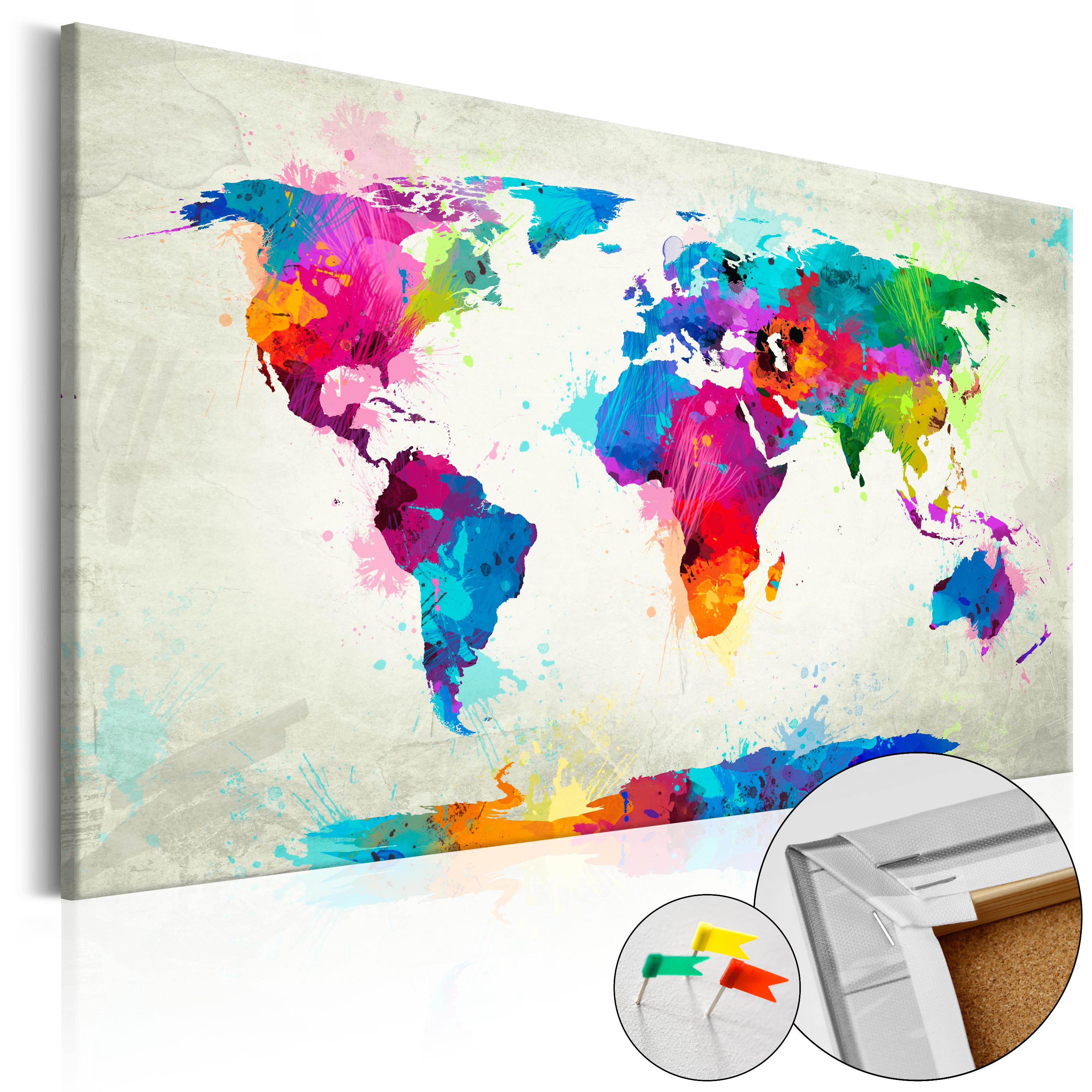 ARTGEIST An Explosion of Colors - Multifarvet verdenskort i kork - Flere størrelser 60x40