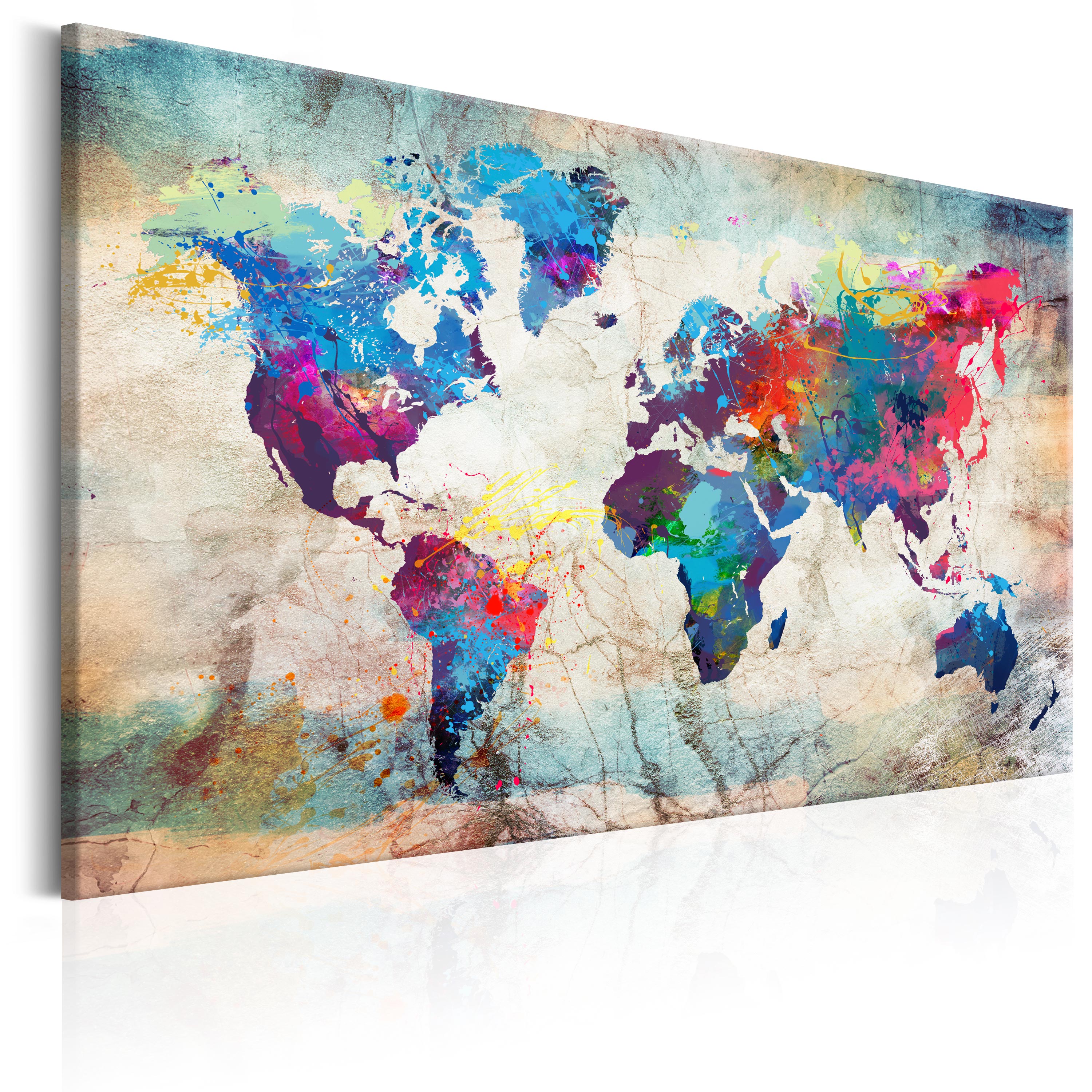ARTGEIST Colourful Madness - Farverigt verdenskort på marmor trykt på lærred - Flere størrelser 120x80