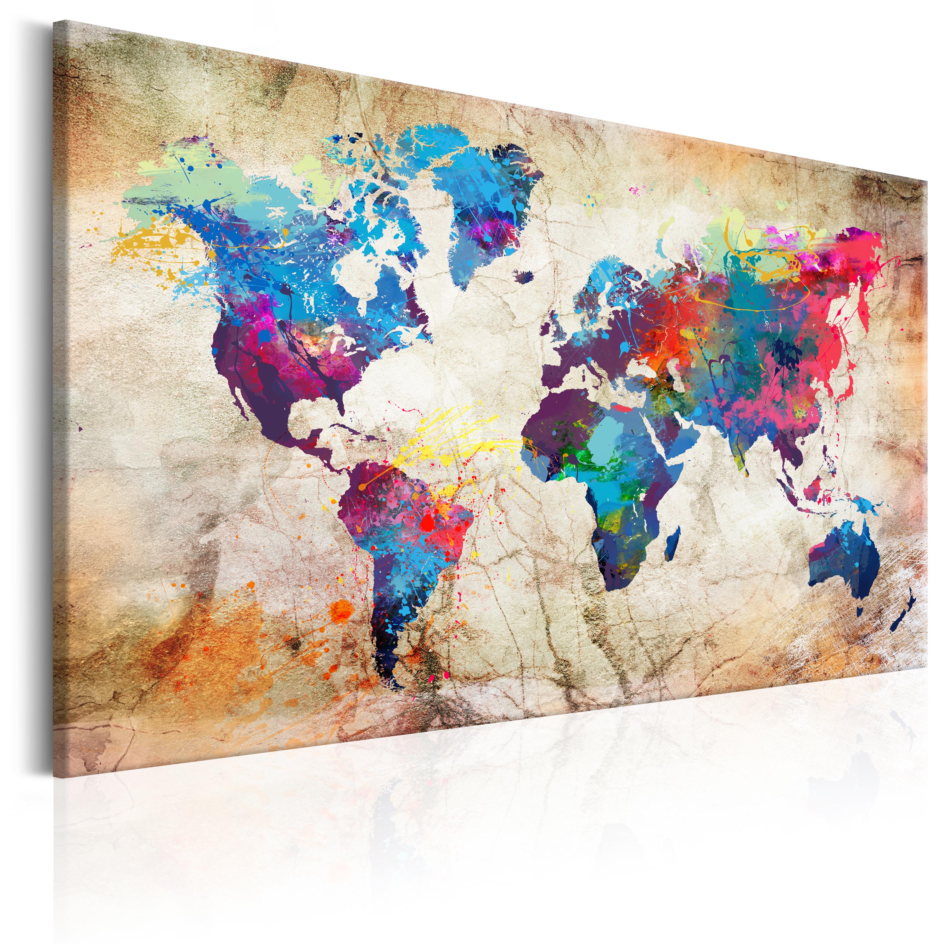 ARTGEIST Urban Style - Farverigt verdenskort på marmor trykt på lærred - Flere størrelser 120x80