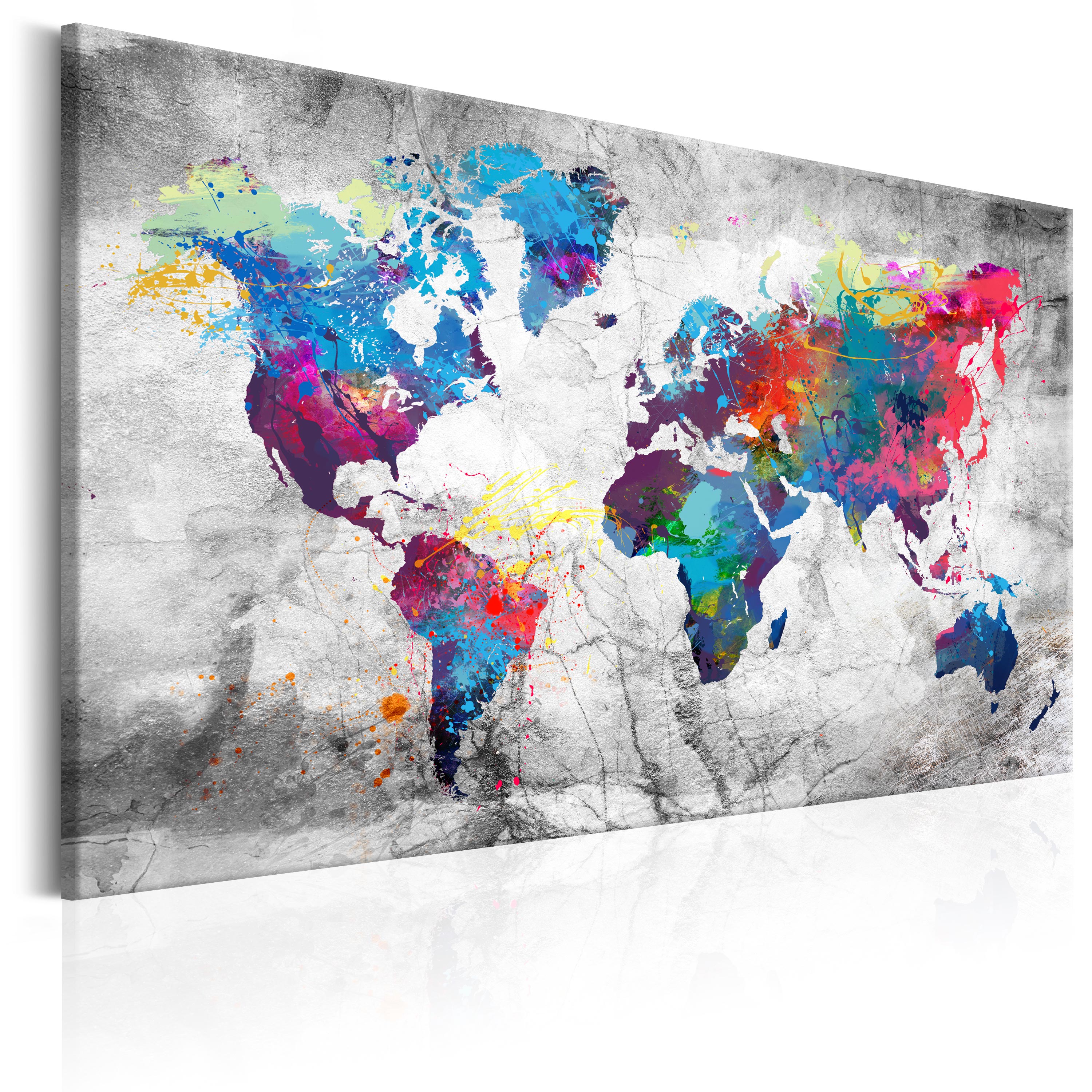 ARTGEIST Grey Style - Farverigt verdenskort på marmor trykt på lærred - Flere størrelser 120x80