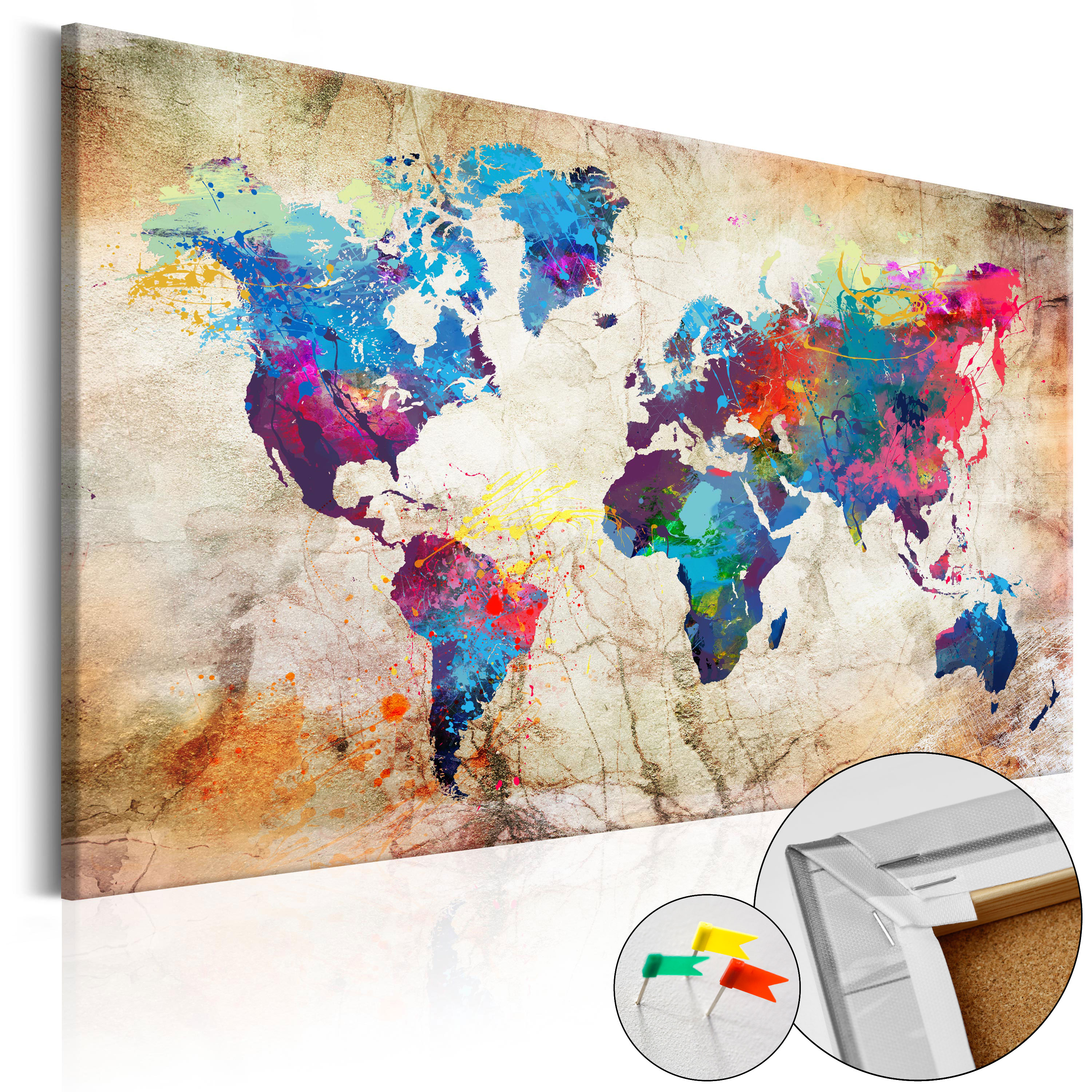 ARTGEIST Urban Style - Farverigt verdenskort på marmor trykt på kork - Flere størrelser 120x80 thumbnail