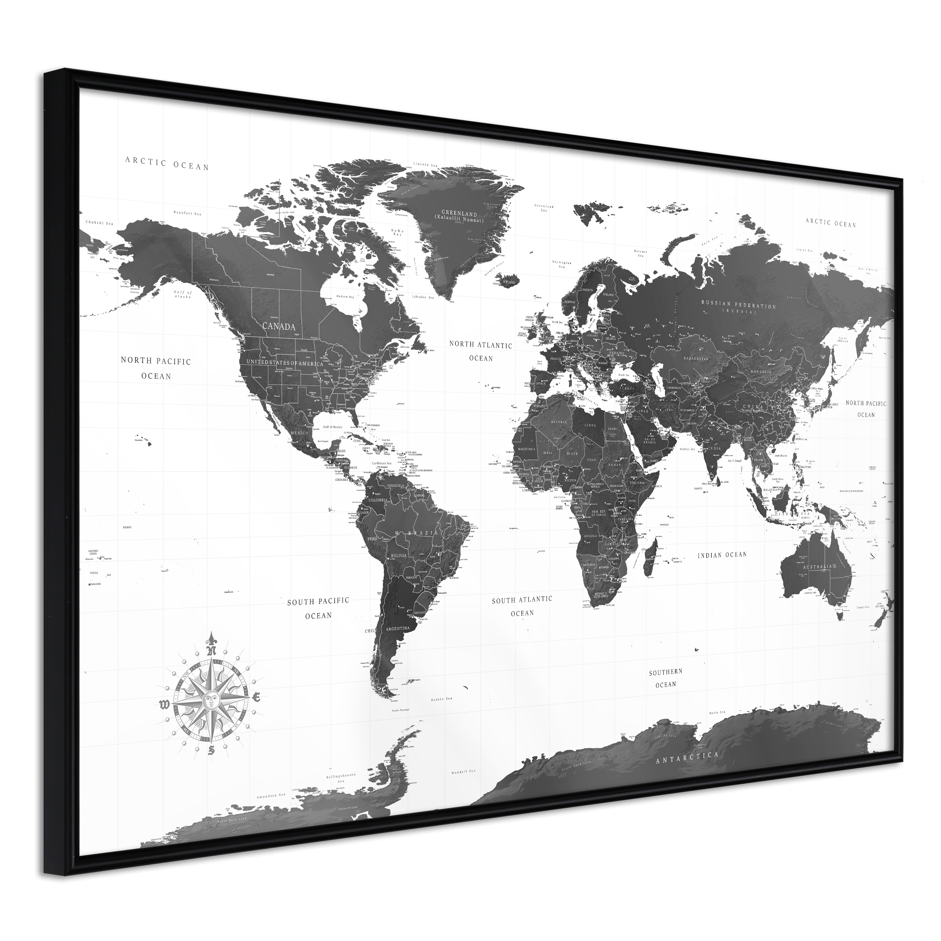 ARTGEIST Plakat med ramme - The World in Black and White Sort med passepartout 90x60