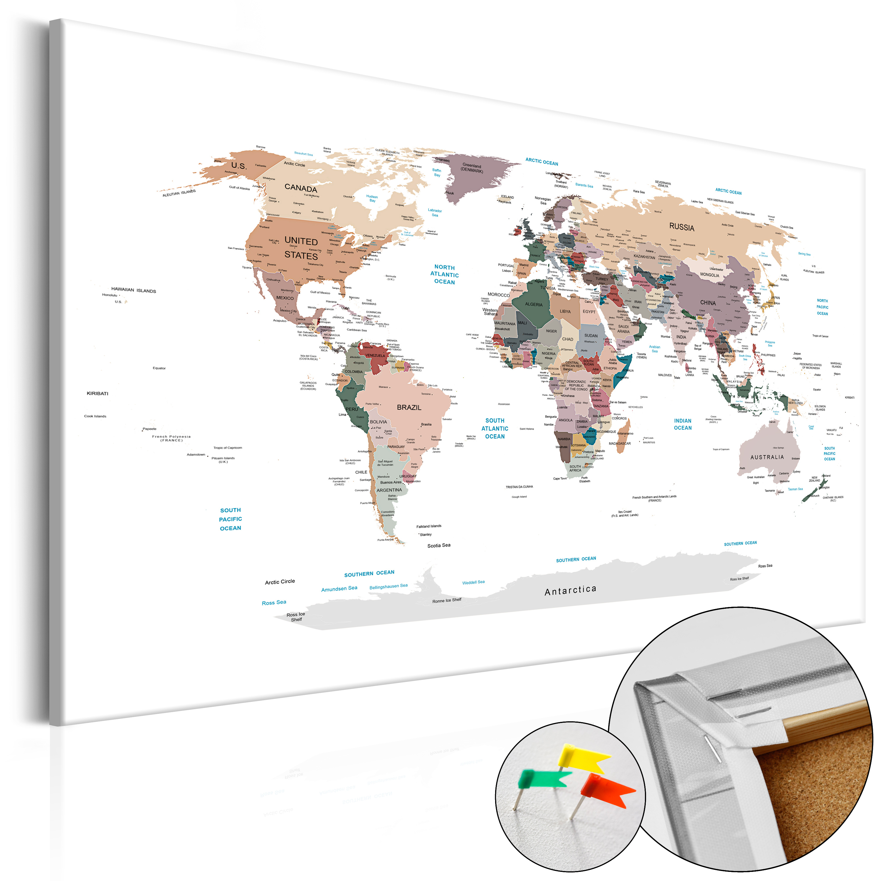 ARTGEIST Where Today? - Elegant verdenskort i neutrale farver trykt på kork - Flere størrelser 120x80