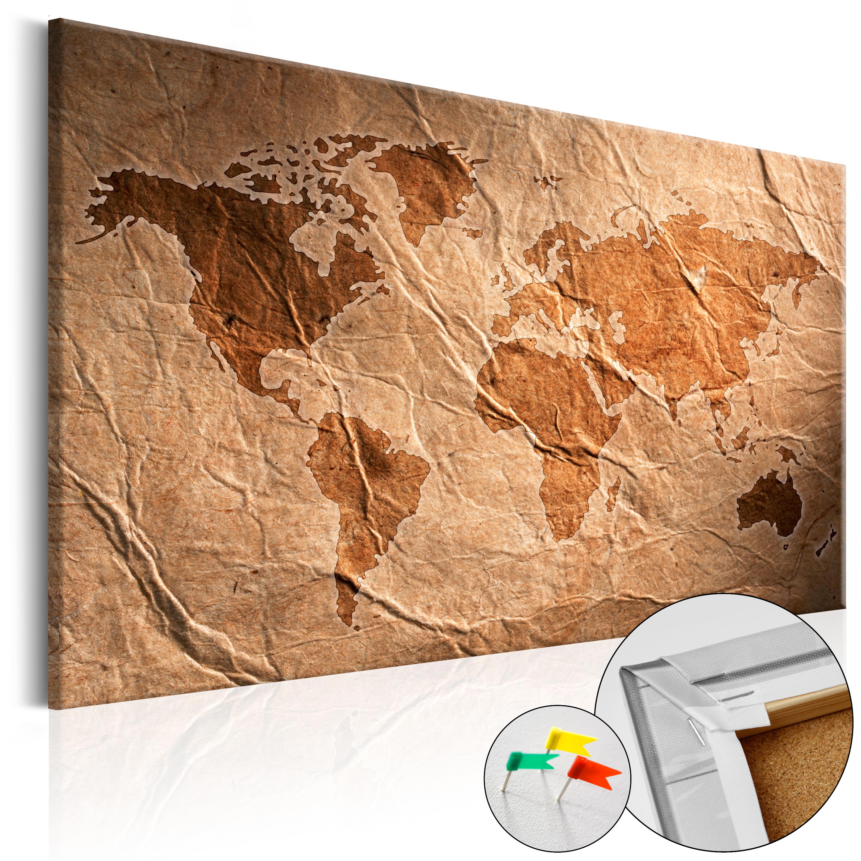ARTGEIST Paper Map - Verdenskort med gammelt papir look trykt på kork - Flere størrelser 120x80
