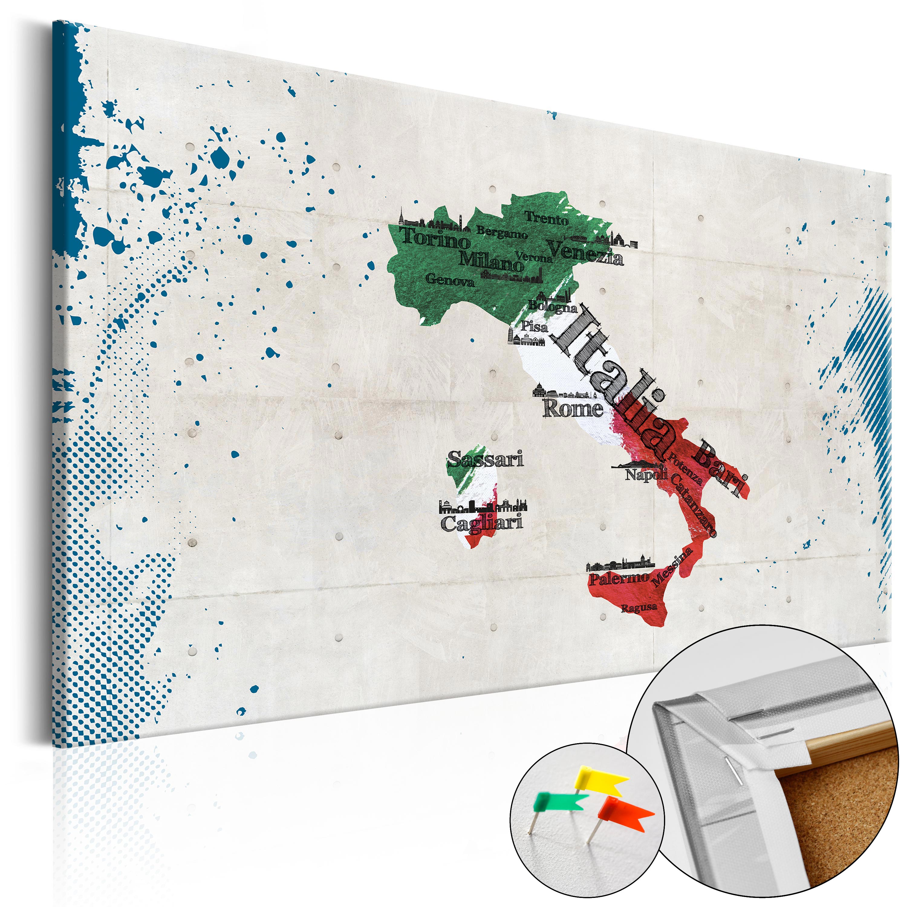ARTGEIST Italy - Kort over Italien trykt på kork - Flere størrelser 90x60