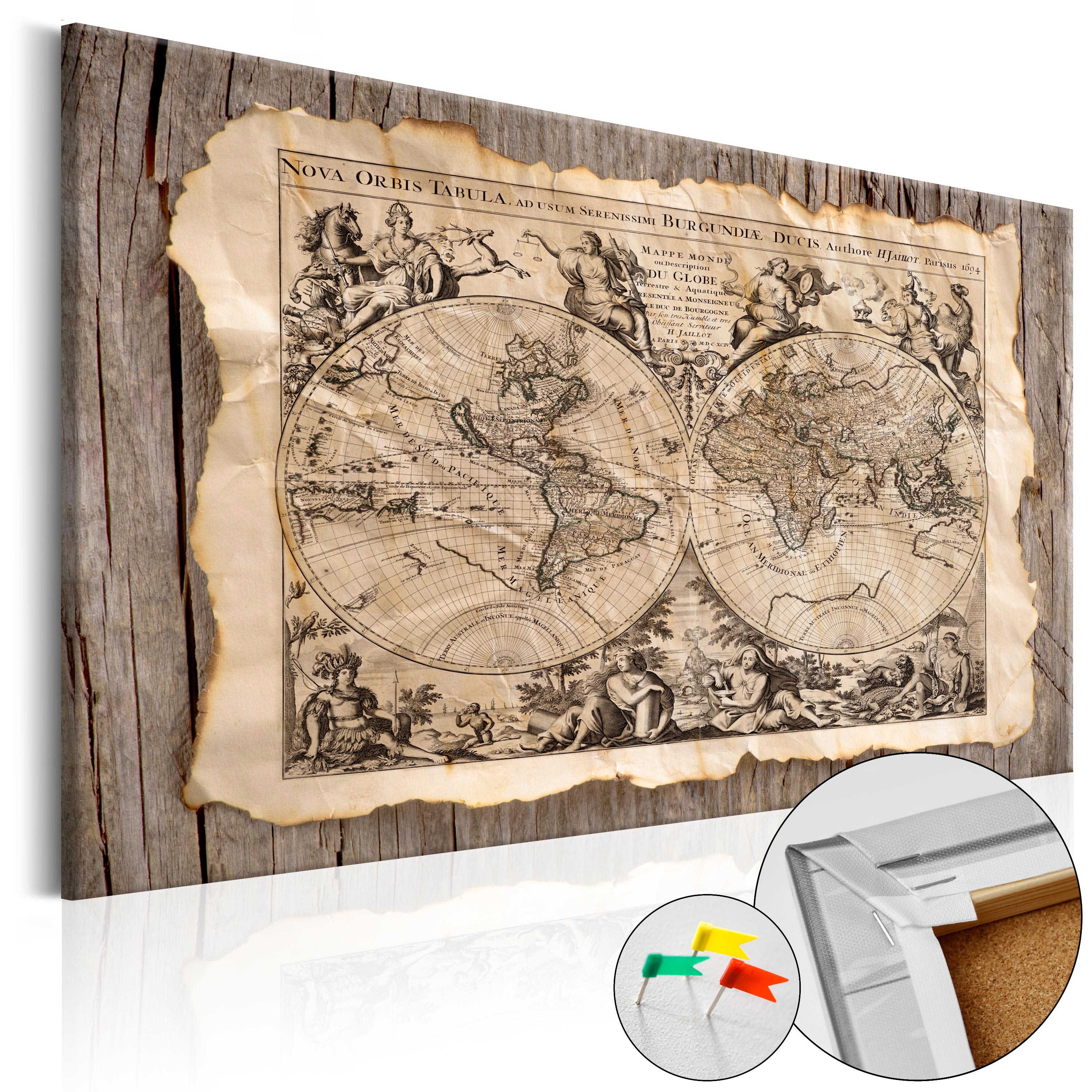 ARTGEIST Map of the Past - Historisk verdenskort med latinsk tekst trykt på kork - Flere størrelser 120x80