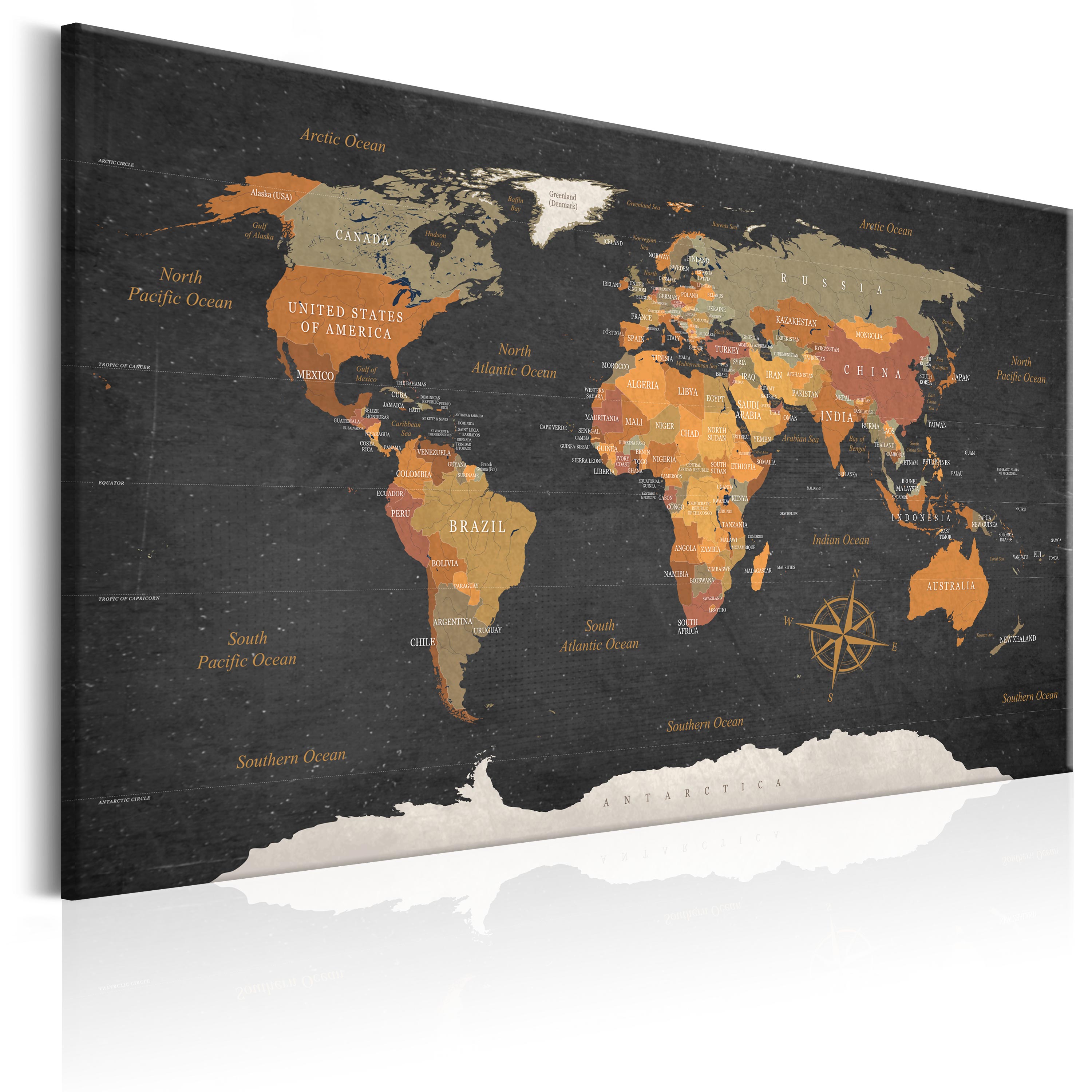 ARTGEIST World Map: Secrets of the Earth - Klassisk verdenskort trykt på lærred - Flere Størrelser 120x80