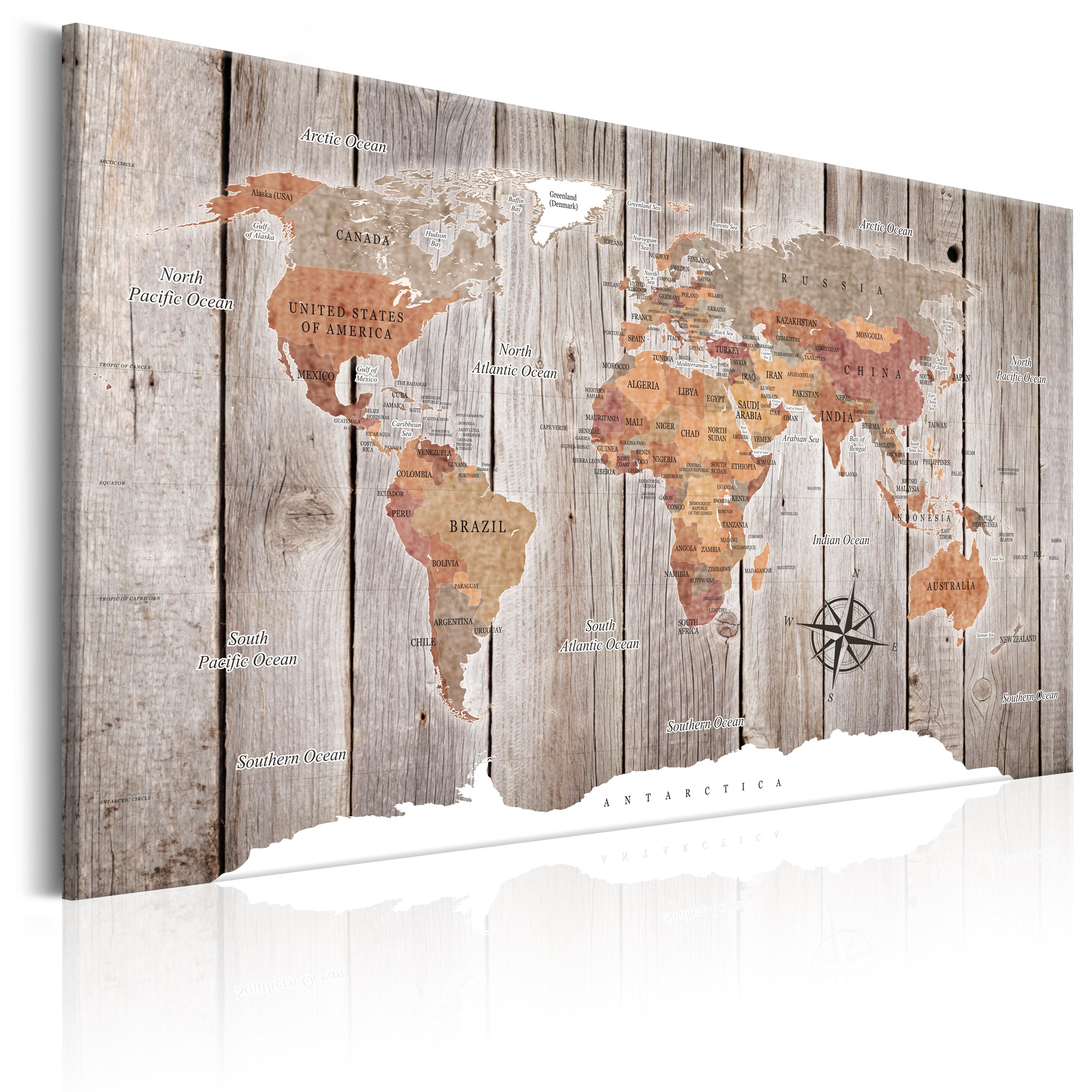 ARTGEIST World Map: Wooden Stories - Farverigt verdenskort på træ trykt på lærred - Flere størrelser 90x60