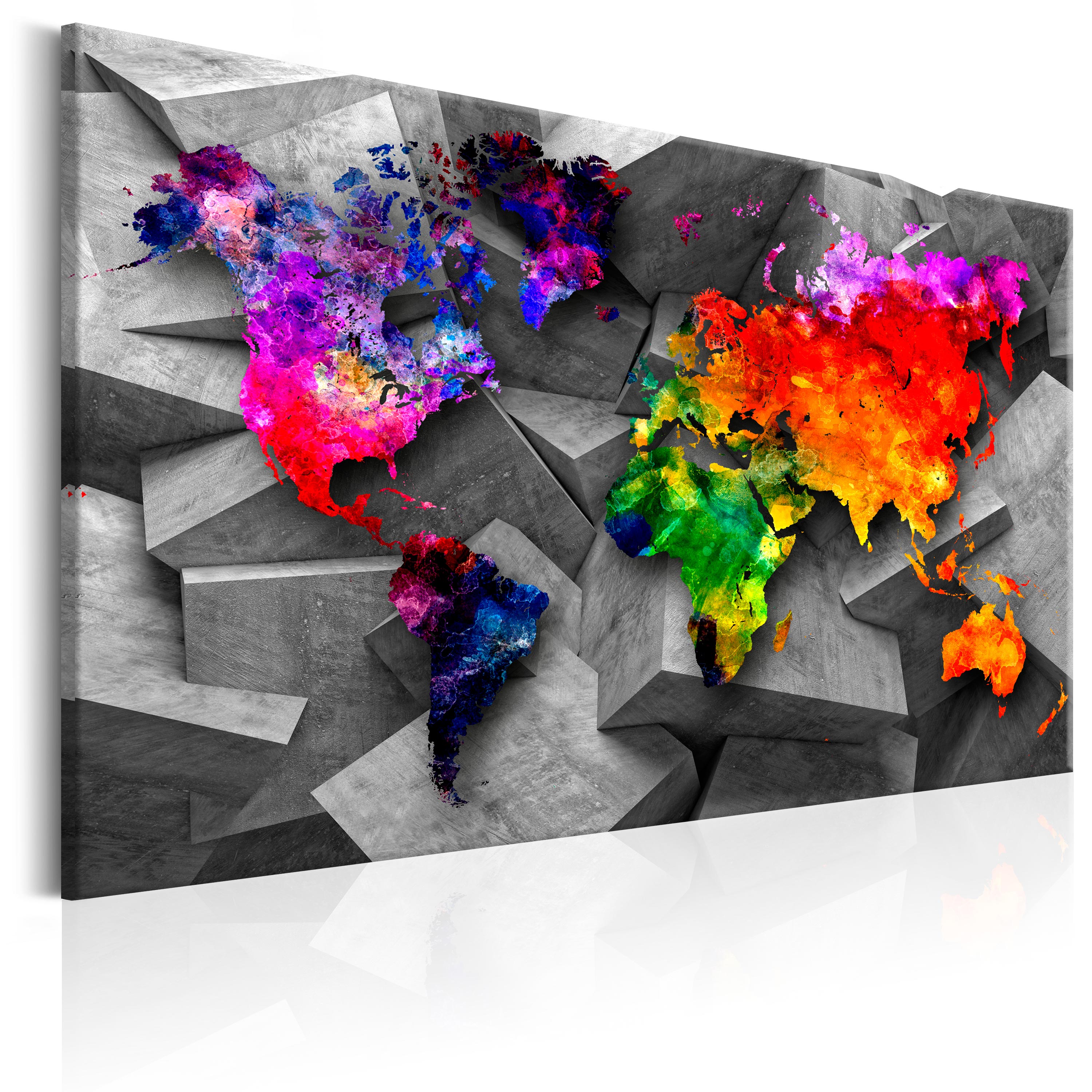 ARTGEIST Cubic World - Farverigt verdenskort i geometrisk design trykt på lærred - Flere størrelser 120x80