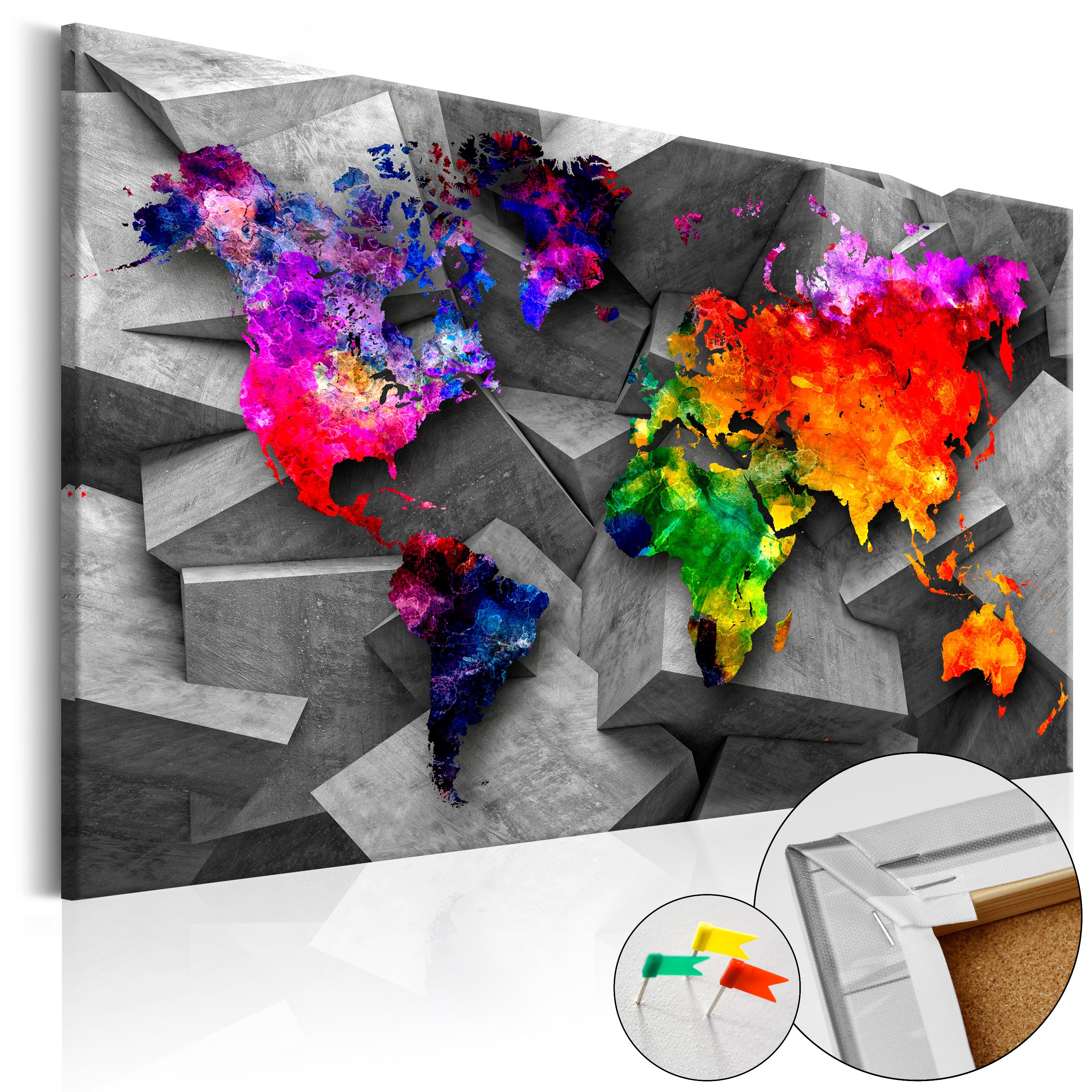 ARTGEIST Cubic World - Farverigt verdenskort i geometrisk design trykt på kork - Flere størrelser 120x80