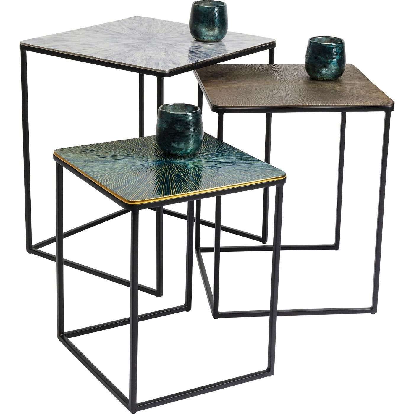 KARE DESIGN Ray indskudsbord - hvid/brun/grøn aluminium og stål, (sæt á 3)