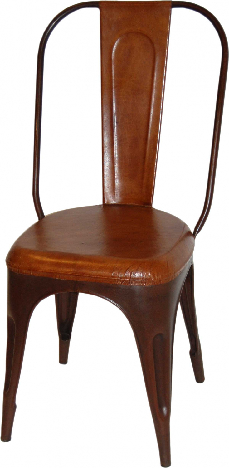 TRADEMARK LIVING spisebordsstol - ægte brunt læder og antikrust jernstel