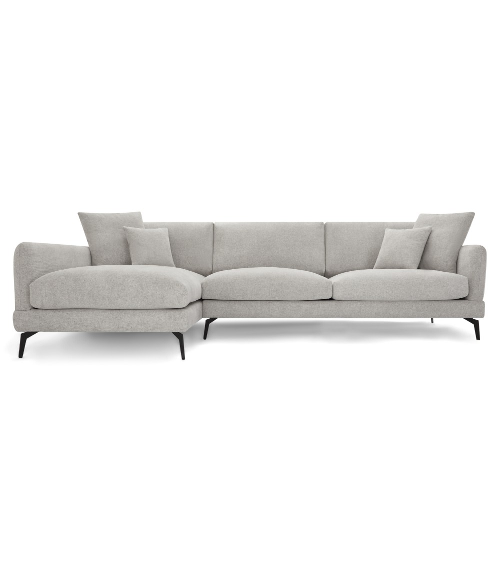 Maggie sofa, m. venstre chaiselong og 4 pyntepuder - grå og sort metal