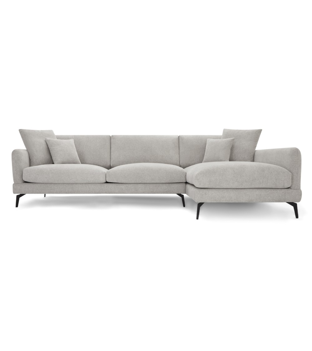 Maggie sofa, m. højre chaiselong og 4 pyntepuder - grå og sort metal