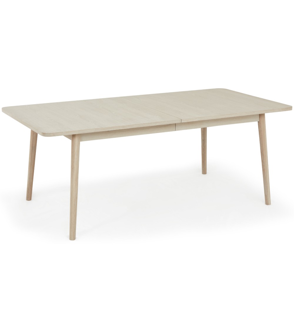 Nyborg spisebord, m. 2 tillægsplader - hvidolieret egetræsfinér og træ (100x200(300))