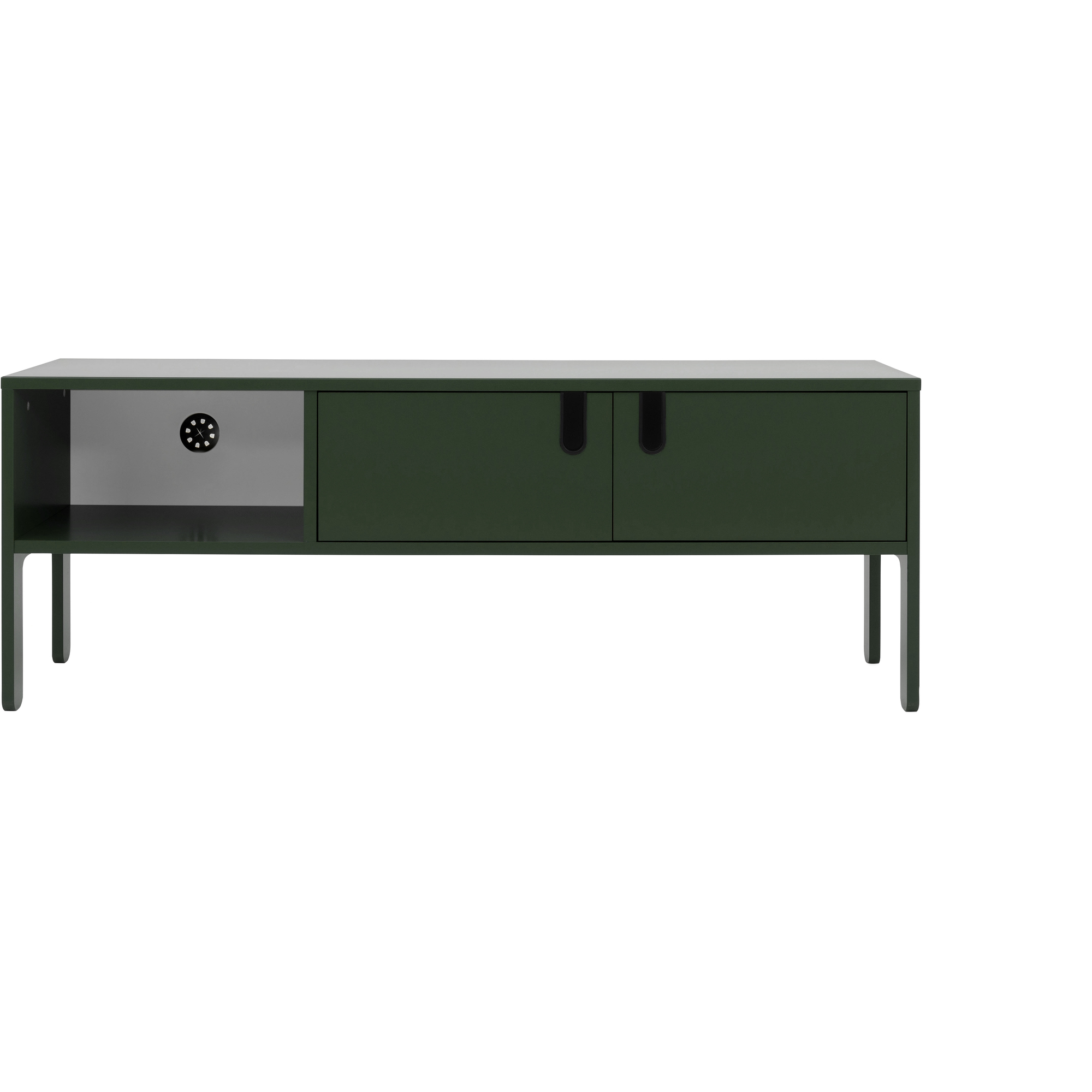 TENZO Uno TV-bord, m. 2 låger, 3 rum og plasthåndtag - skovgrøn MDF (137x40)