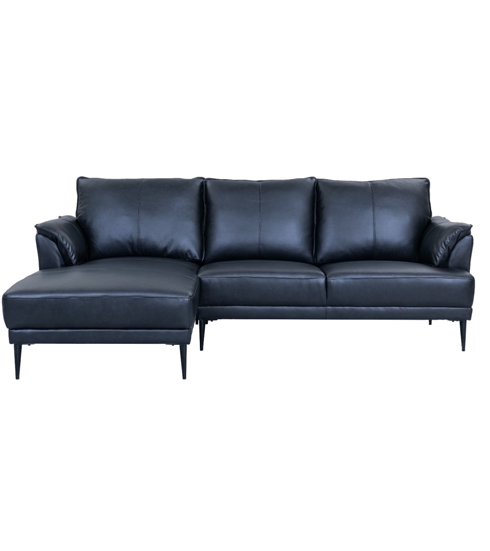 Soul sofa, m. venstre chaiselong - sort semianilin læder og sort metal