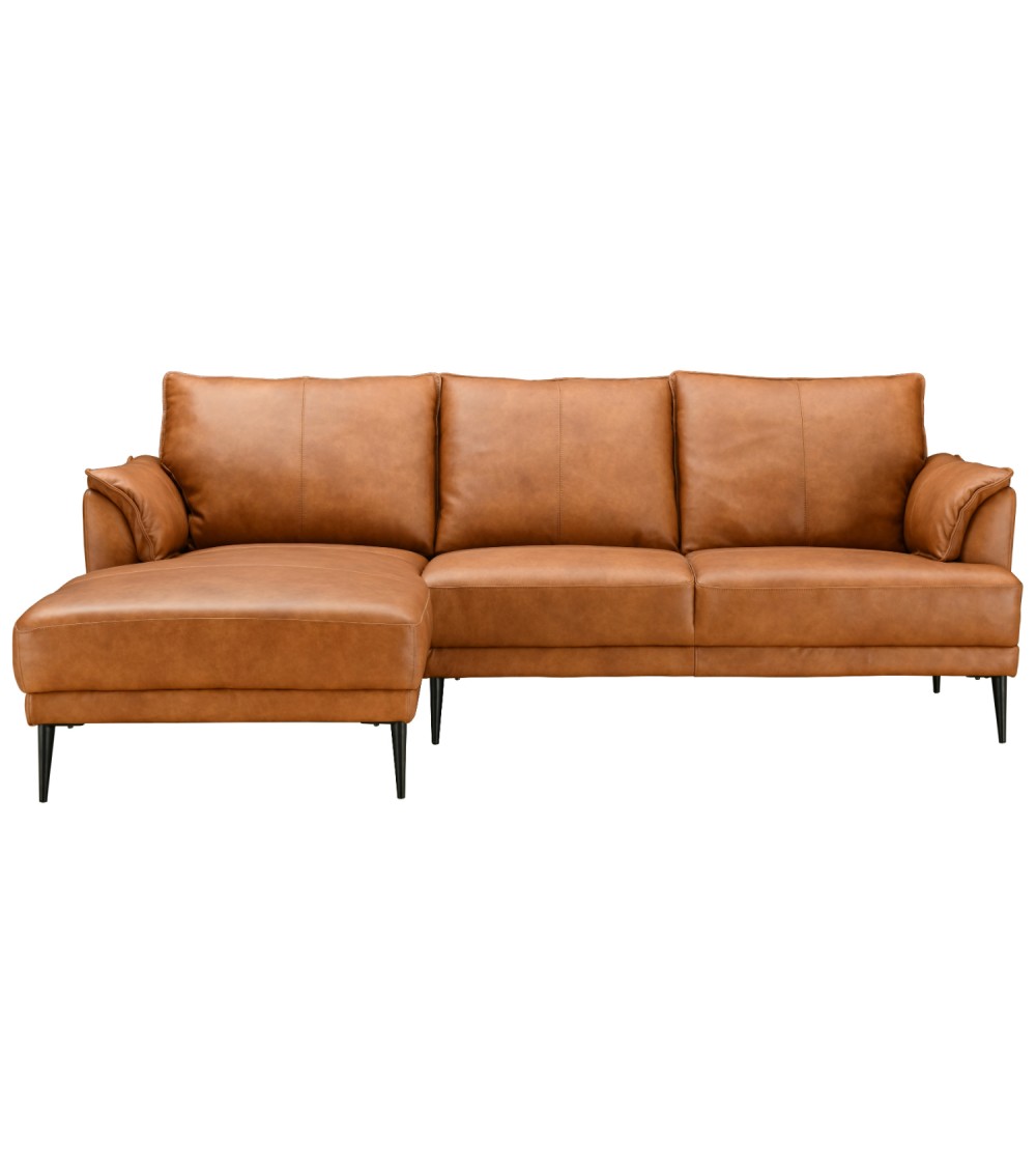 Soul sofa, m. venstre chaiselong - lysebrun semianilin læder og sort metal