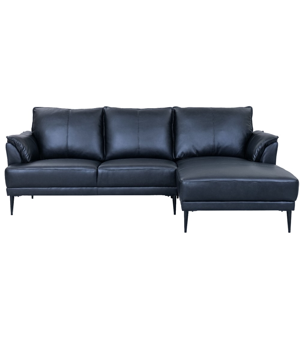Soul sofa, m. højre chaiselong - sort semianilin læder og sort metal
