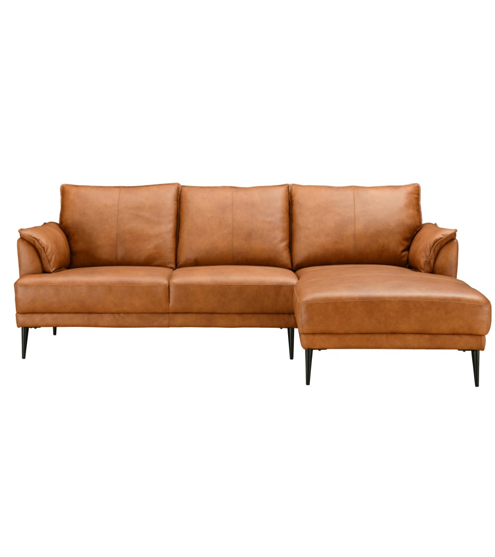 Soul sofa, m. højre chaiselong - lysebrun semianilin læder og sort metal
