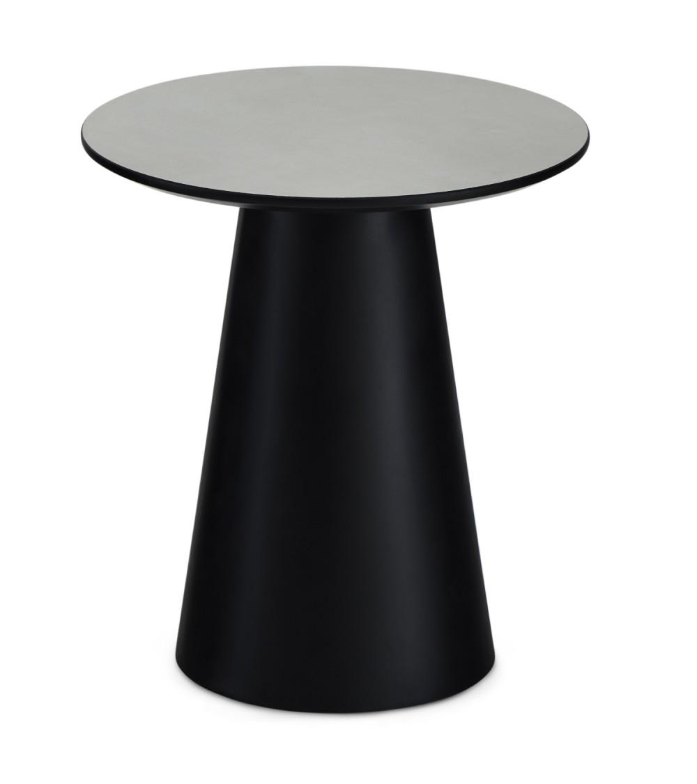 Tango sofabord, rund - lysegrå marmorlook melamin og sort finér (Ø45)