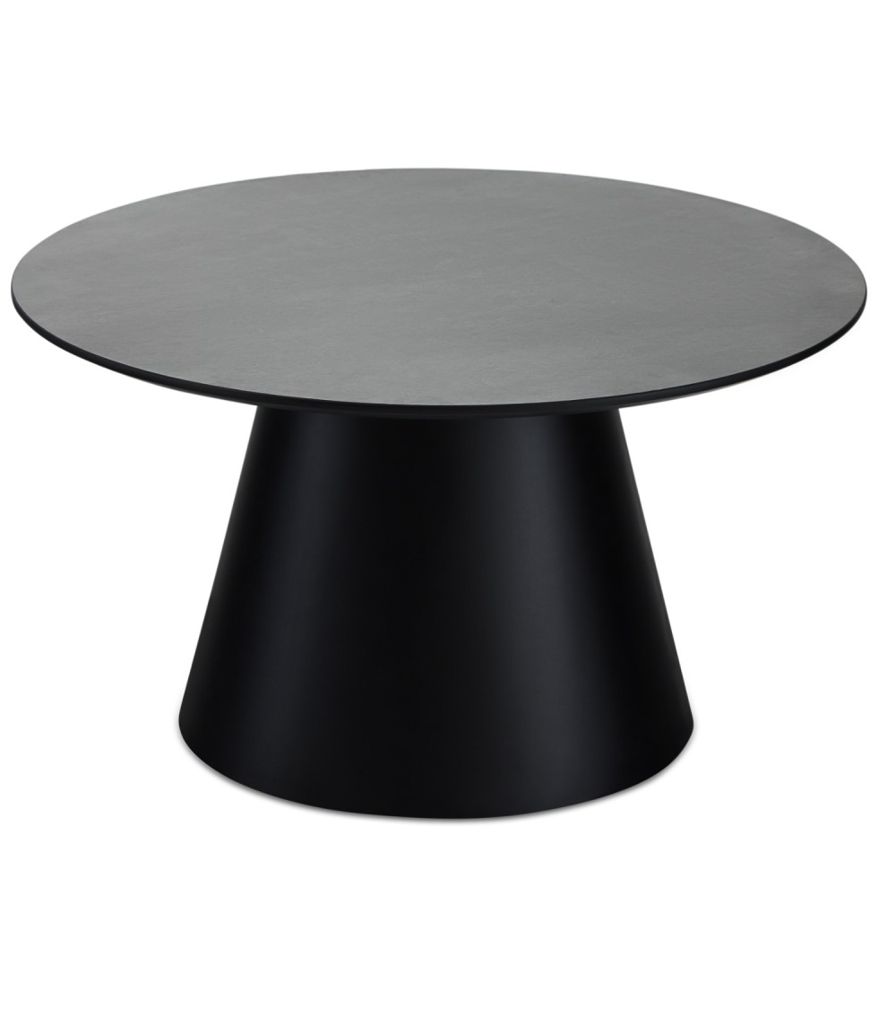 Tango sofabord, rund - antracitgrå marmorlook melamin og sort finér (Ø80)