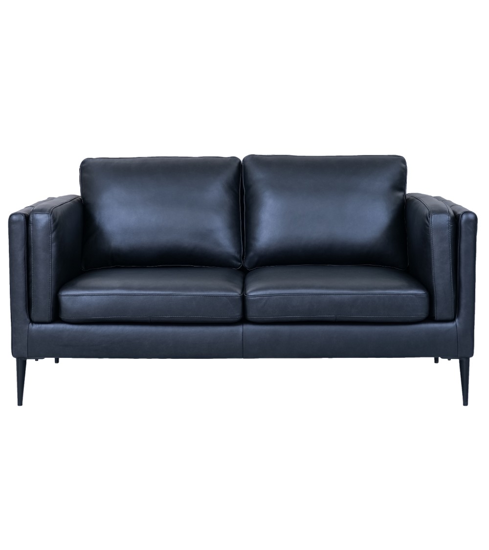 Valencia 2 pers. sofa - sort semianilin læder og sort metal